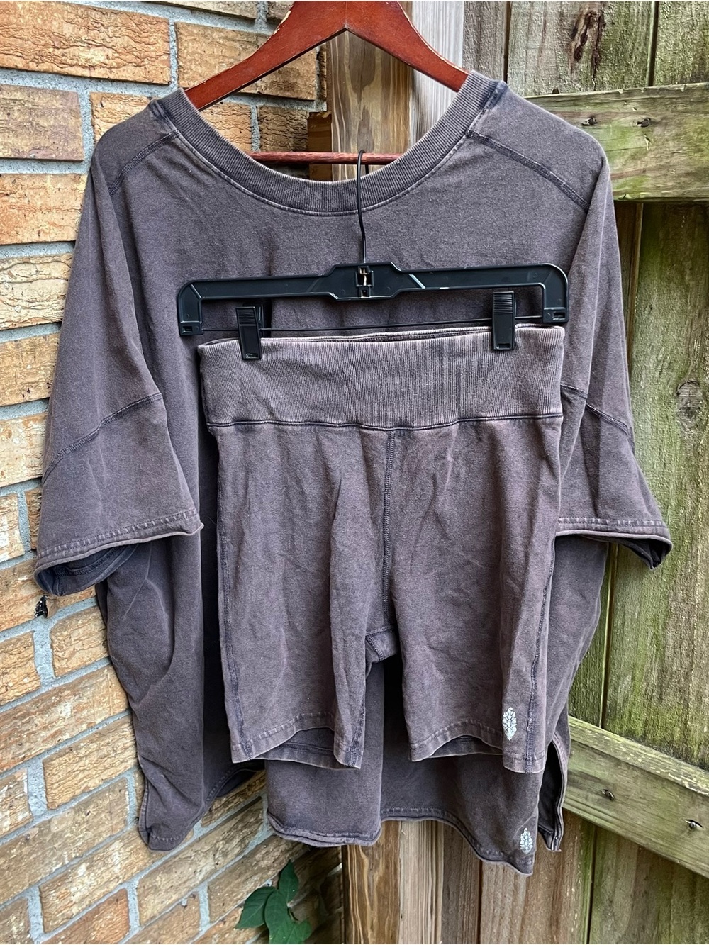 FP Movement by Free People Washed Gray HotShot Short Sleeve and Bike Shorts Set